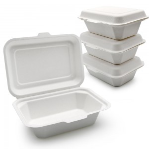 Bagasse Clamshell Hinged Food Box